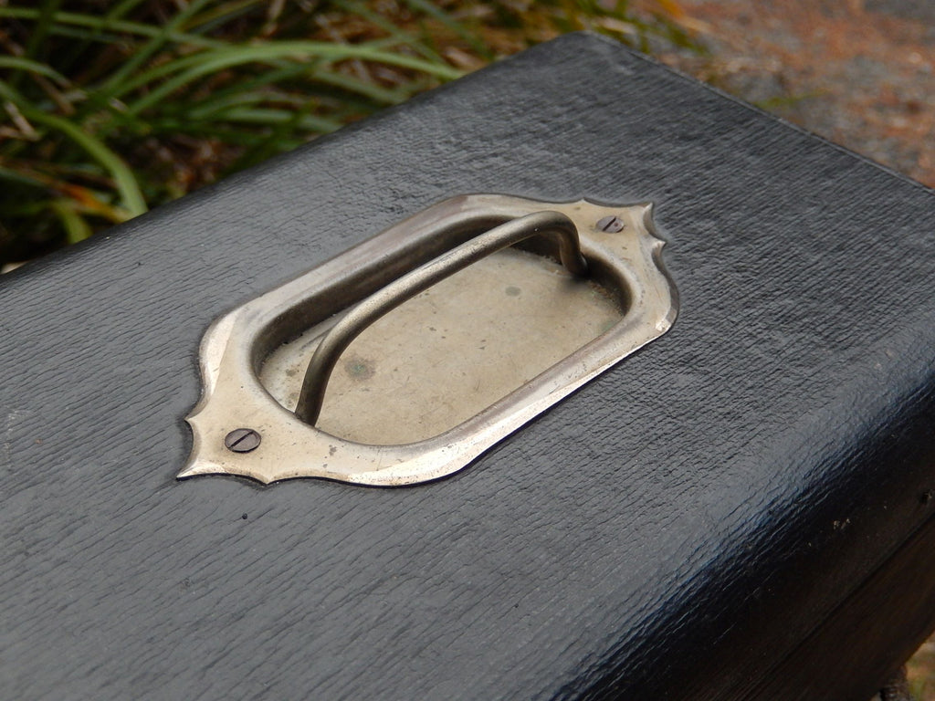 Antique Leather, Black Satin, and Velvet Lined Jewellery Box c.1920