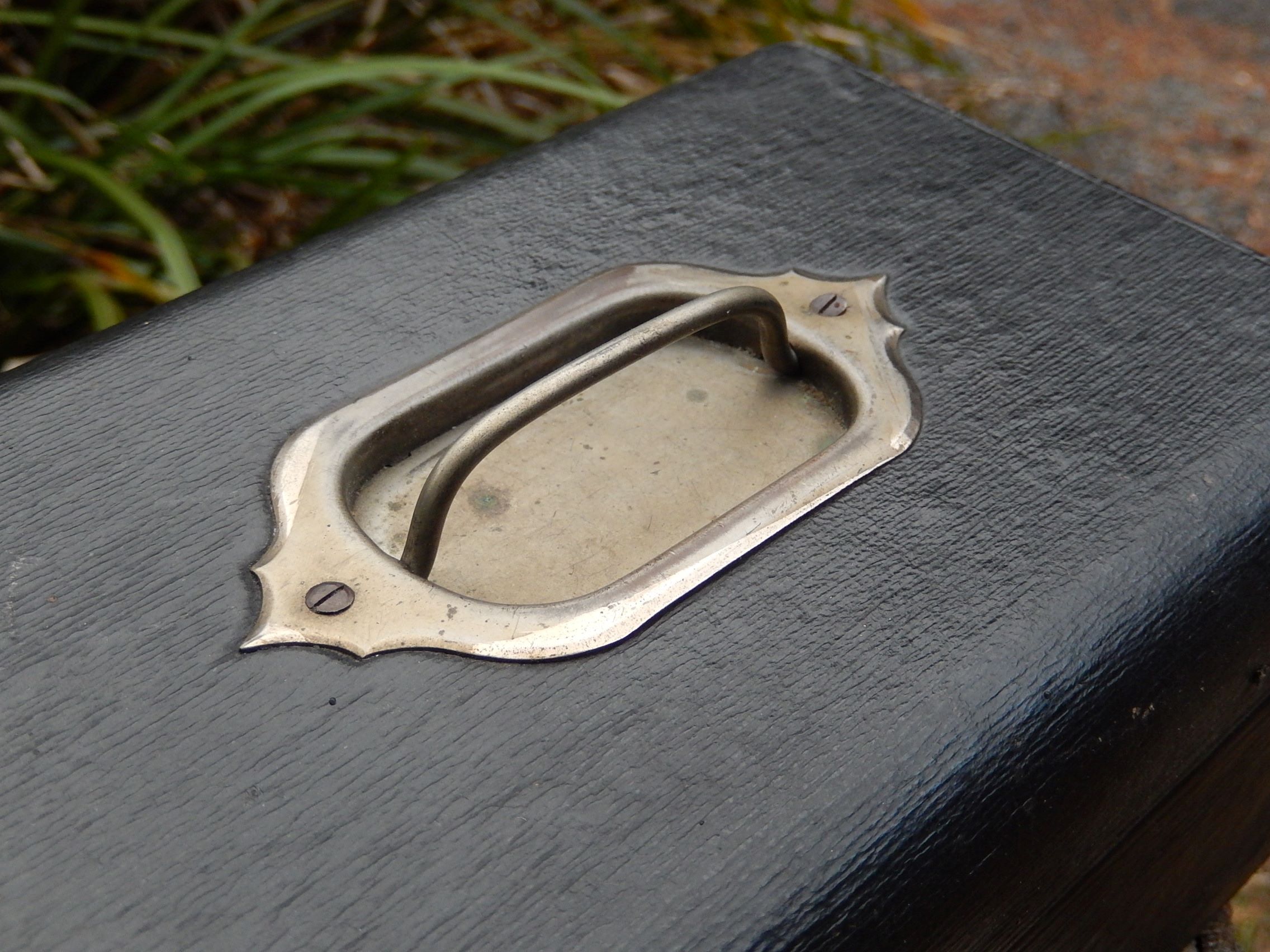 Antique Leather, Black Satin, and Velvet Lined Jewellery Box c.1920