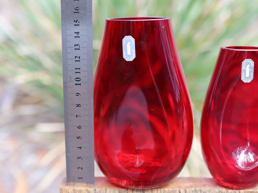 Pair of Whitefriars Ruby Glass Vases