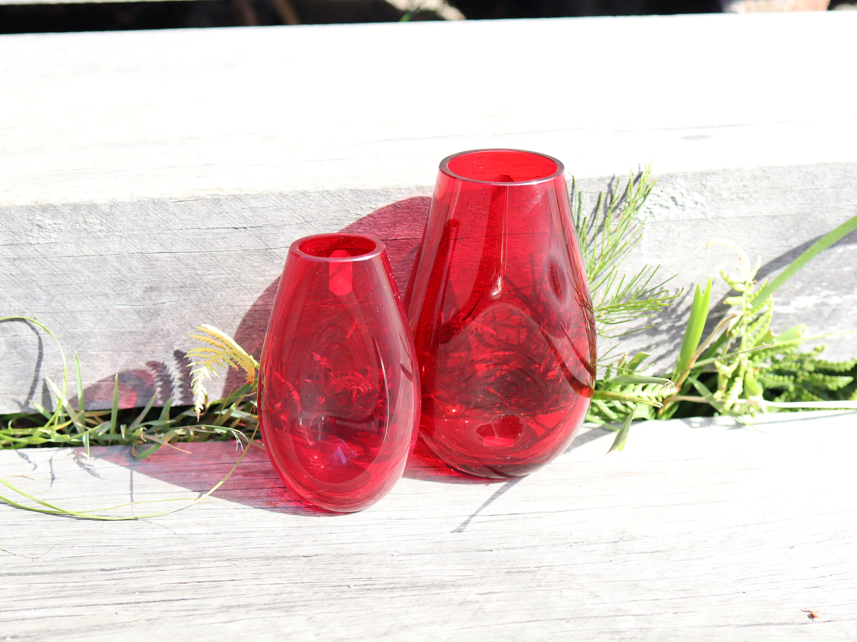 Pair of Whitefriars Ruby Glass Vases